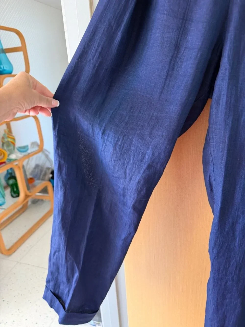 Blue Blue Japan Mens Pleated Cuffed Trousers Elasticized Size 32 Linen Casual